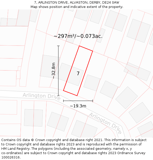 7, ARLINGTON DRIVE, ALVASTON, DERBY, DE24 0AW: Plot and title map