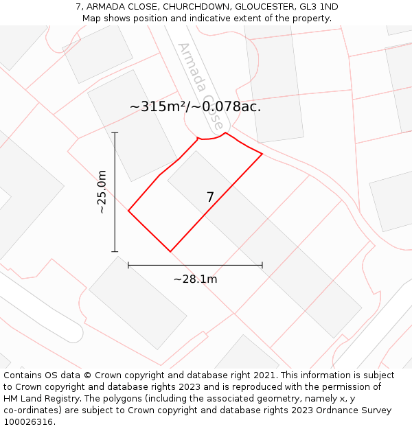 7, ARMADA CLOSE, CHURCHDOWN, GLOUCESTER, GL3 1ND: Plot and title map