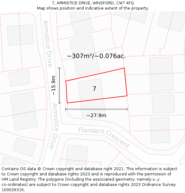 7, ARMISTICE DRIVE, WINSFORD, CW7 4FQ: Plot and title map