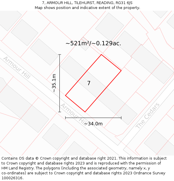 7, ARMOUR HILL, TILEHURST, READING, RG31 6JS: Plot and title map