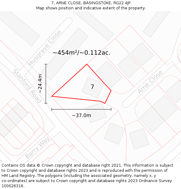 7, ARNE CLOSE, BASINGSTOKE, RG22 4JP: Plot and title map