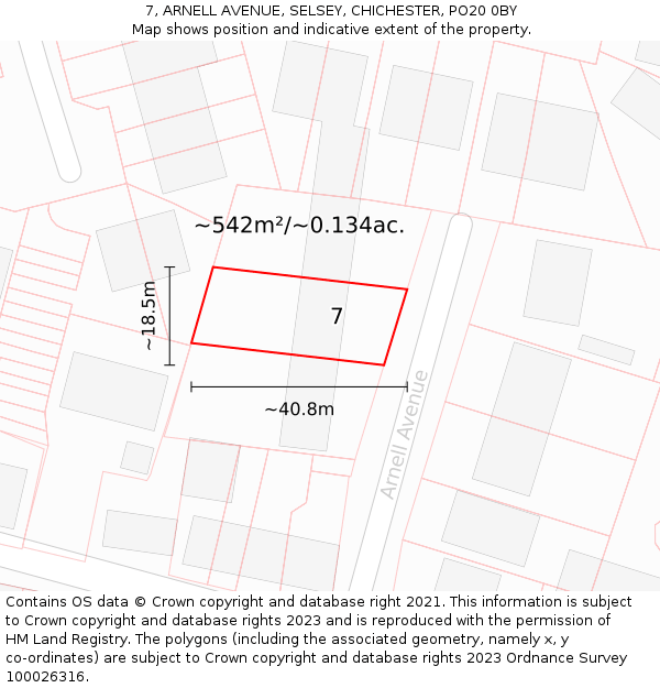 7, ARNELL AVENUE, SELSEY, CHICHESTER, PO20 0BY: Plot and title map