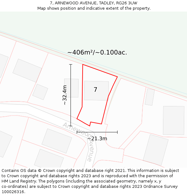 7, ARNEWOOD AVENUE, TADLEY, RG26 3UW: Plot and title map