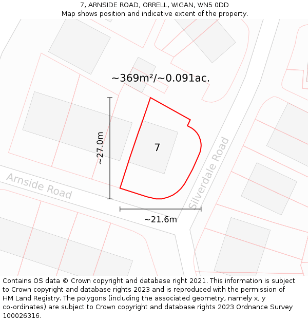 7, ARNSIDE ROAD, ORRELL, WIGAN, WN5 0DD: Plot and title map