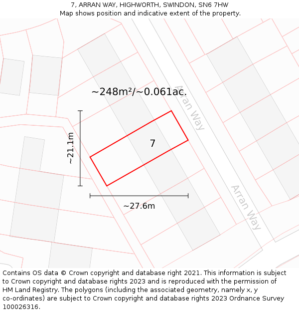 7, ARRAN WAY, HIGHWORTH, SWINDON, SN6 7HW: Plot and title map