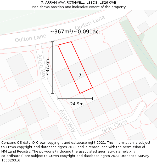 7, ARRAN WAY, ROTHWELL, LEEDS, LS26 0WB: Plot and title map
