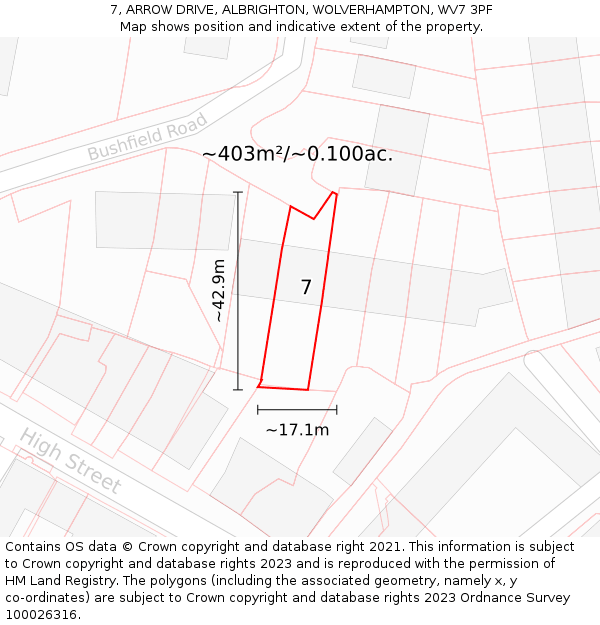 7, ARROW DRIVE, ALBRIGHTON, WOLVERHAMPTON, WV7 3PF: Plot and title map