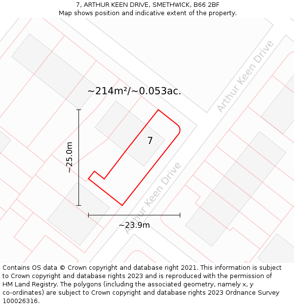 7, ARTHUR KEEN DRIVE, SMETHWICK, B66 2BF: Plot and title map