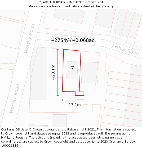7, ARTHUR ROAD, WINCHESTER, SO23 7EA: Plot and title map