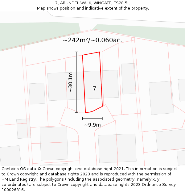 7, ARUNDEL WALK, WINGATE, TS28 5LJ: Plot and title map