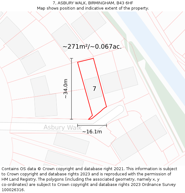 7, ASBURY WALK, BIRMINGHAM, B43 6HF: Plot and title map
