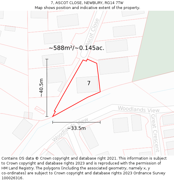 7, ASCOT CLOSE, NEWBURY, RG14 7TW: Plot and title map