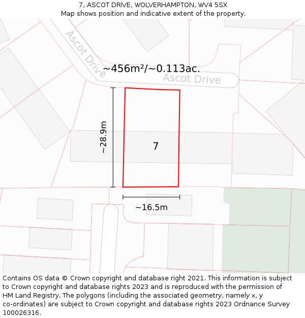7, ASCOT DRIVE, WOLVERHAMPTON, WV4 5SX: Plot and title map