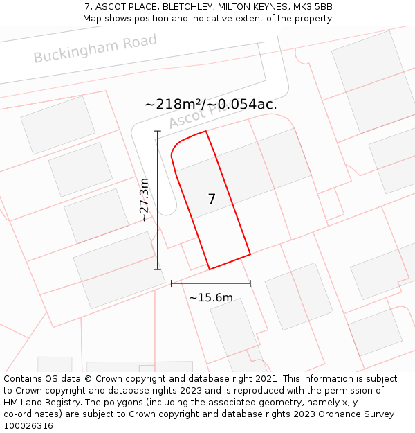 7, ASCOT PLACE, BLETCHLEY, MILTON KEYNES, MK3 5BB: Plot and title map