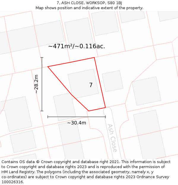 7, ASH CLOSE, WORKSOP, S80 1BJ: Plot and title map