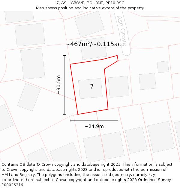 7, ASH GROVE, BOURNE, PE10 9SG: Plot and title map