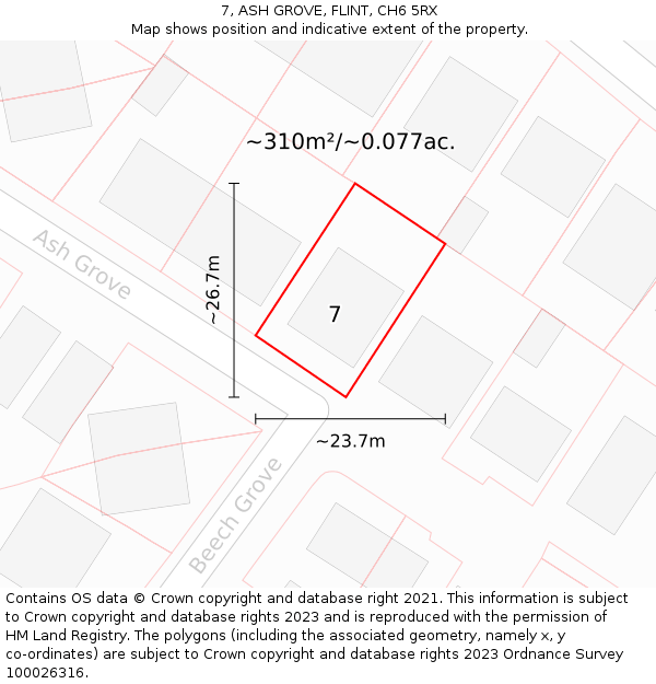 7, ASH GROVE, FLINT, CH6 5RX: Plot and title map