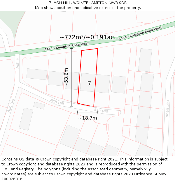 7, ASH HILL, WOLVERHAMPTON, WV3 9DR: Plot and title map