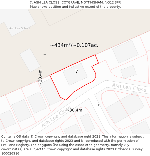 7, ASH LEA CLOSE, COTGRAVE, NOTTINGHAM, NG12 3PR: Plot and title map