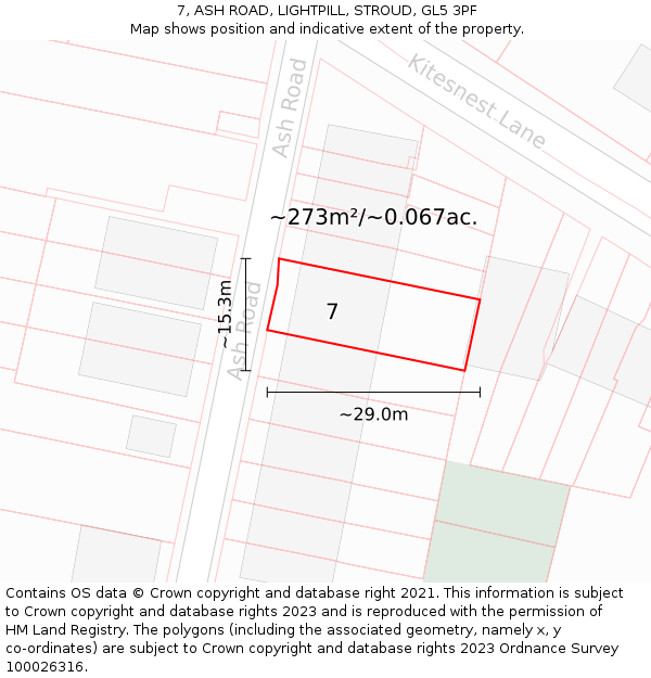 7, ASH ROAD, LIGHTPILL, STROUD, GL5 3PF: Plot and title map