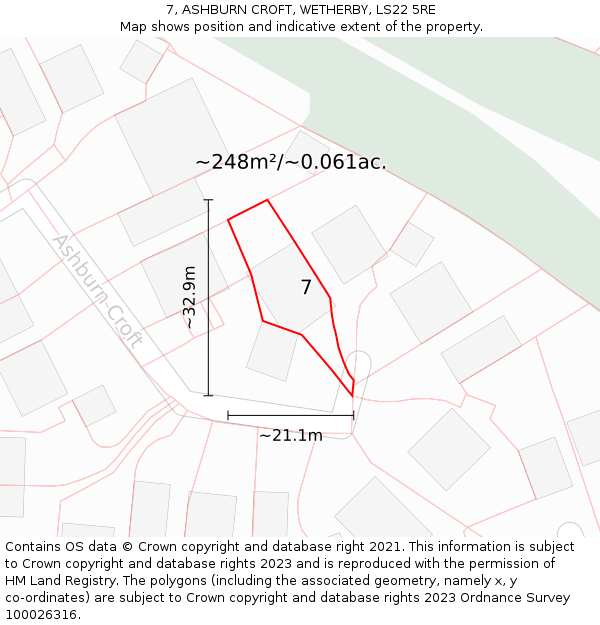 7, ASHBURN CROFT, WETHERBY, LS22 5RE: Plot and title map