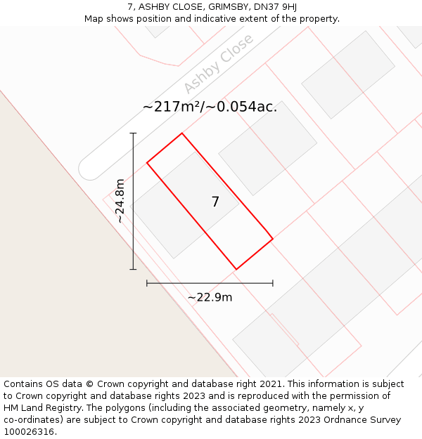 7, ASHBY CLOSE, GRIMSBY, DN37 9HJ: Plot and title map