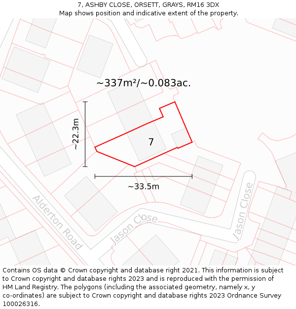 7, ASHBY CLOSE, ORSETT, GRAYS, RM16 3DX: Plot and title map