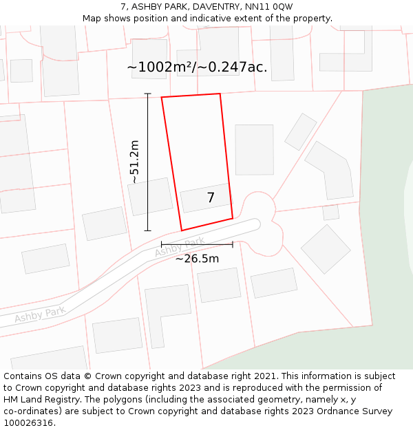 7, ASHBY PARK, DAVENTRY, NN11 0QW: Plot and title map