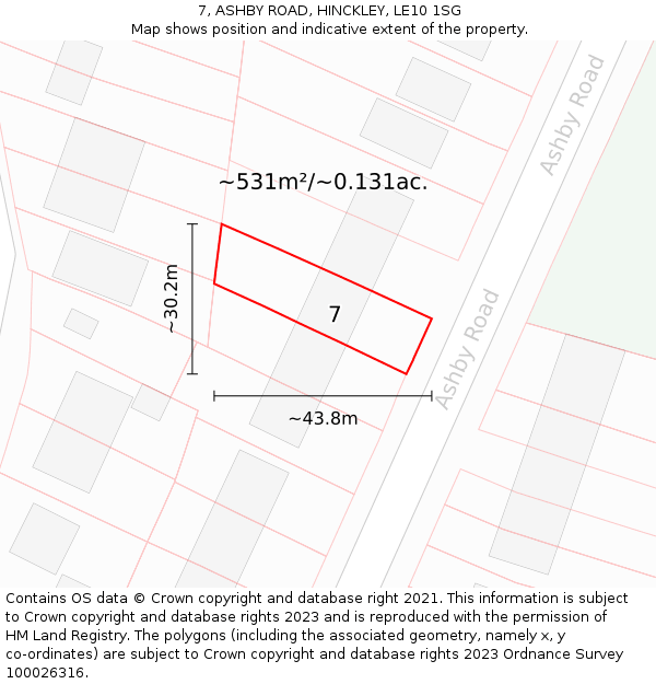 7, ASHBY ROAD, HINCKLEY, LE10 1SG: Plot and title map