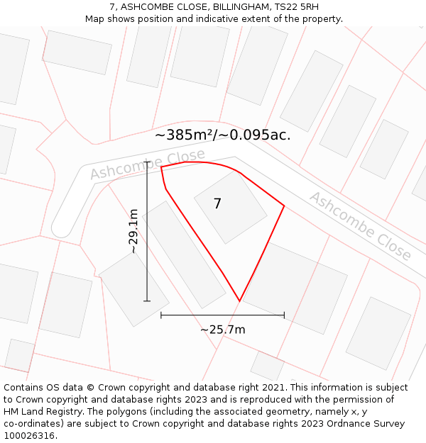 7, ASHCOMBE CLOSE, BILLINGHAM, TS22 5RH: Plot and title map