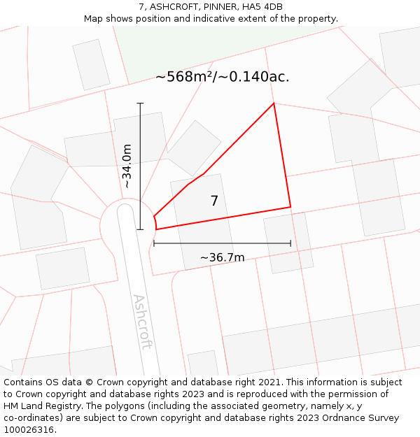 7, ASHCROFT, PINNER, HA5 4DB: Plot and title map