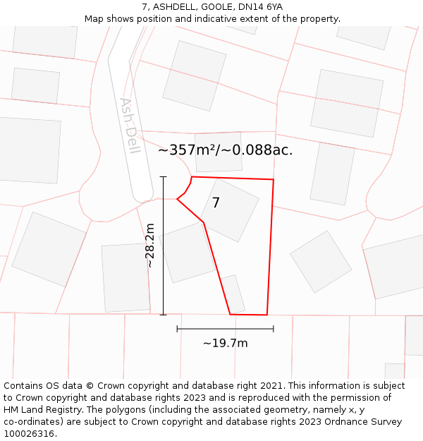 7, ASHDELL, GOOLE, DN14 6YA: Plot and title map