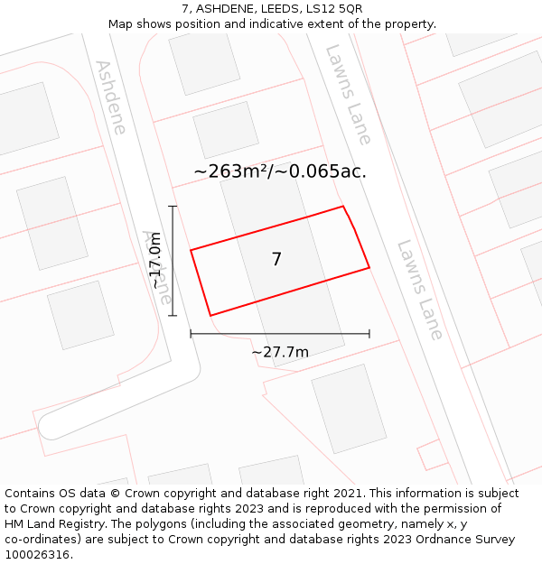 7, ASHDENE, LEEDS, LS12 5QR: Plot and title map