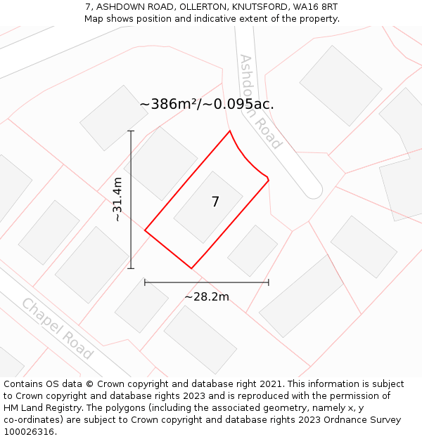 7, ASHDOWN ROAD, OLLERTON, KNUTSFORD, WA16 8RT: Plot and title map