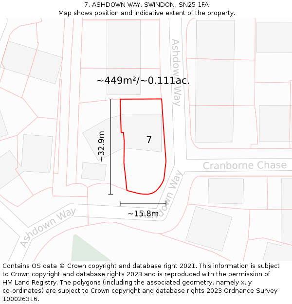 7, ASHDOWN WAY, SWINDON, SN25 1FA: Plot and title map