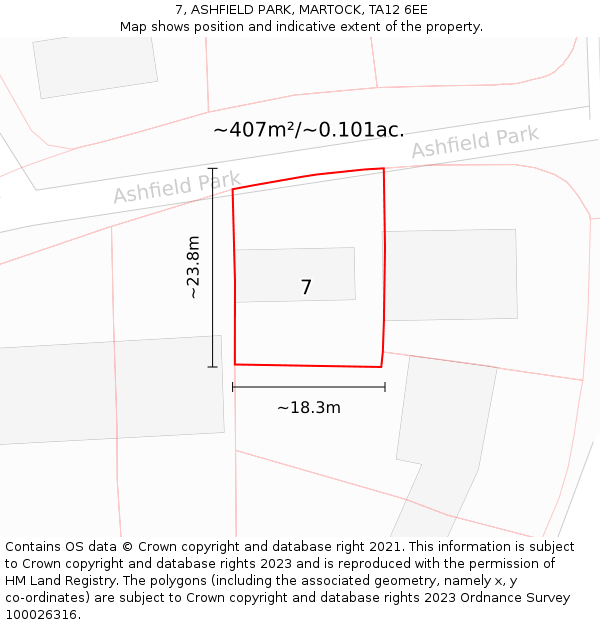 7, ASHFIELD PARK, MARTOCK, TA12 6EE: Plot and title map