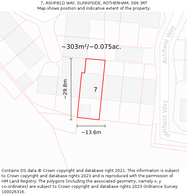 7, ASHFIELD WAY, SUNNYSIDE, ROTHERHAM, S66 3RT: Plot and title map