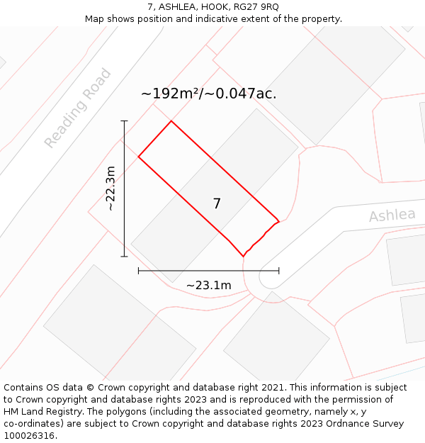 7, ASHLEA, HOOK, RG27 9RQ: Plot and title map