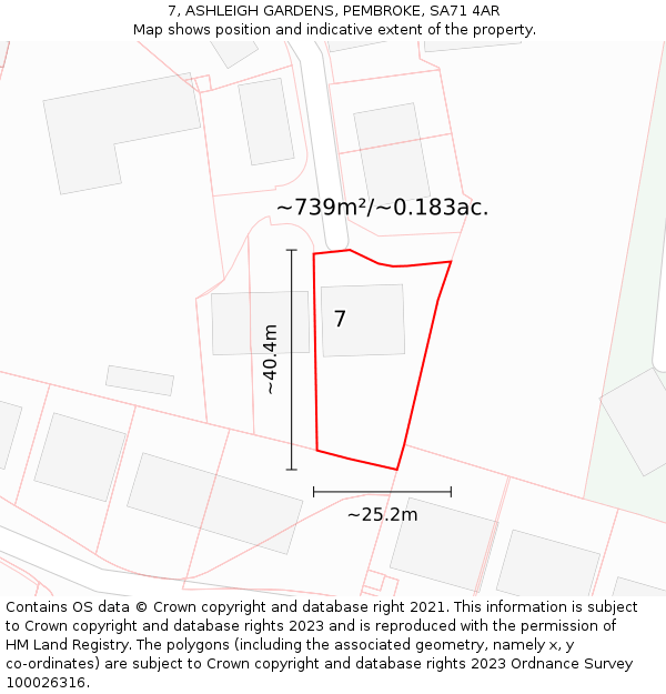 7, ASHLEIGH GARDENS, PEMBROKE, SA71 4AR: Plot and title map