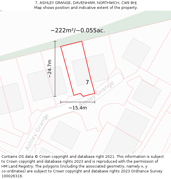7, ASHLEY GRANGE, DAVENHAM, NORTHWICH, CW9 8HJ: Plot and title map