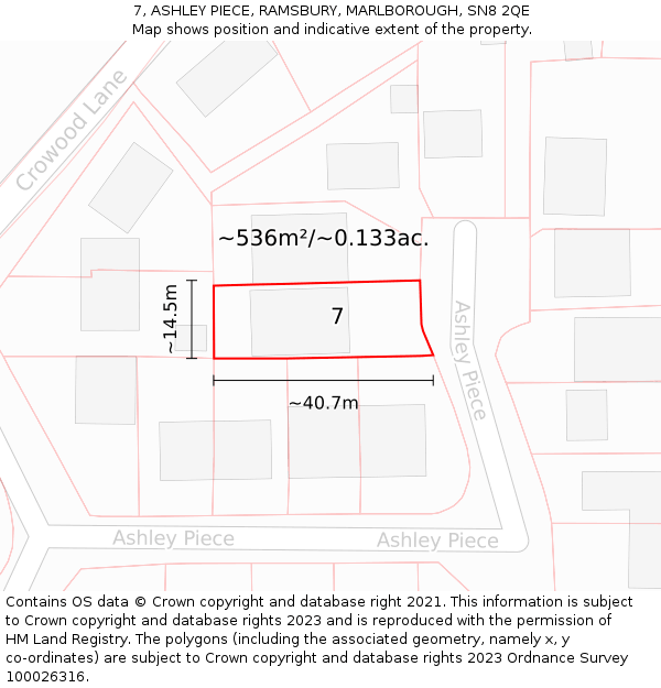 7, ASHLEY PIECE, RAMSBURY, MARLBOROUGH, SN8 2QE: Plot and title map