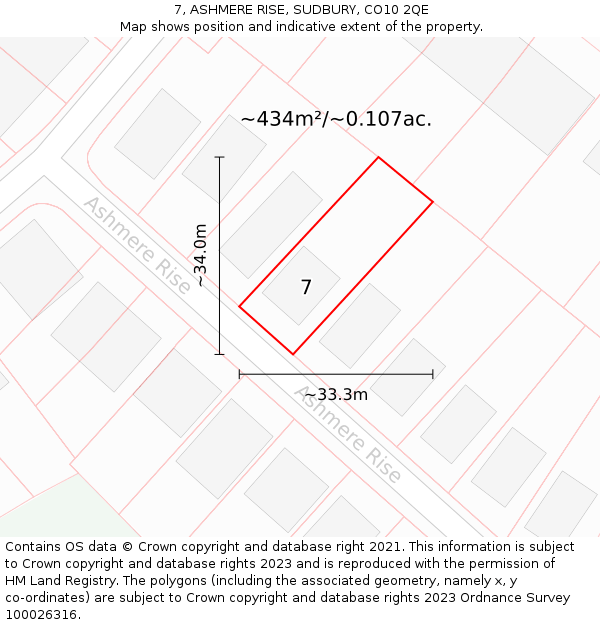 7, ASHMERE RISE, SUDBURY, CO10 2QE: Plot and title map