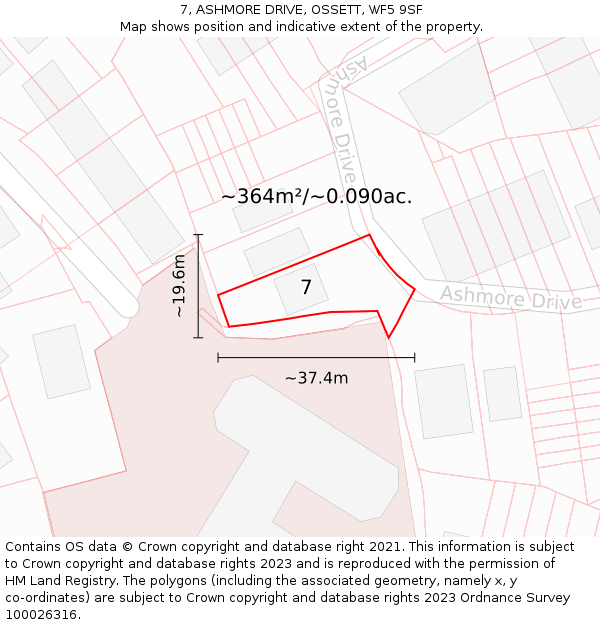 7, ASHMORE DRIVE, OSSETT, WF5 9SF: Plot and title map