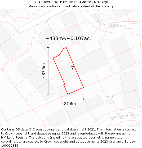 7, ASHPOLE SPINNEY, NORTHAMPTON, NN4 9QB: Plot and title map