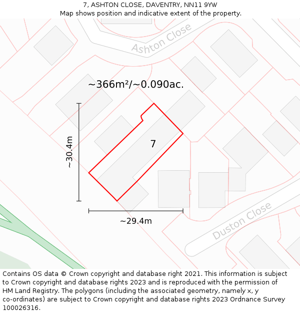 7, ASHTON CLOSE, DAVENTRY, NN11 9YW: Plot and title map