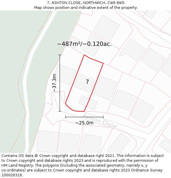 7, ASHTON CLOSE, NORTHWICH, CW9 8WS: Plot and title map
