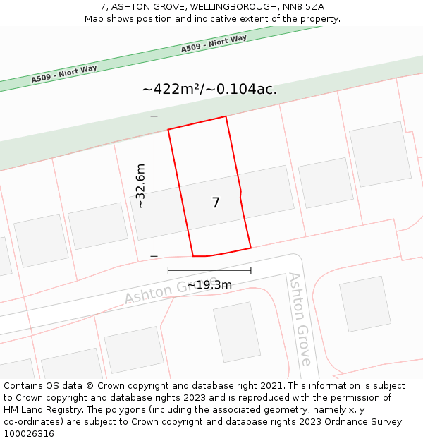 7, ASHTON GROVE, WELLINGBOROUGH, NN8 5ZA: Plot and title map