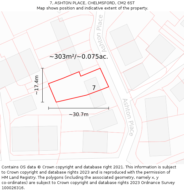 7, ASHTON PLACE, CHELMSFORD, CM2 6ST: Plot and title map