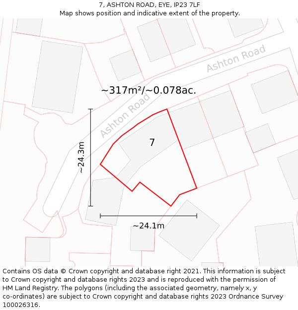 7, ASHTON ROAD, EYE, IP23 7LF: Plot and title map