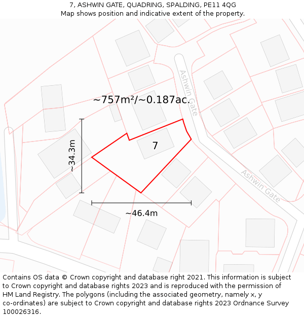 7, ASHWIN GATE, QUADRING, SPALDING, PE11 4QG: Plot and title map